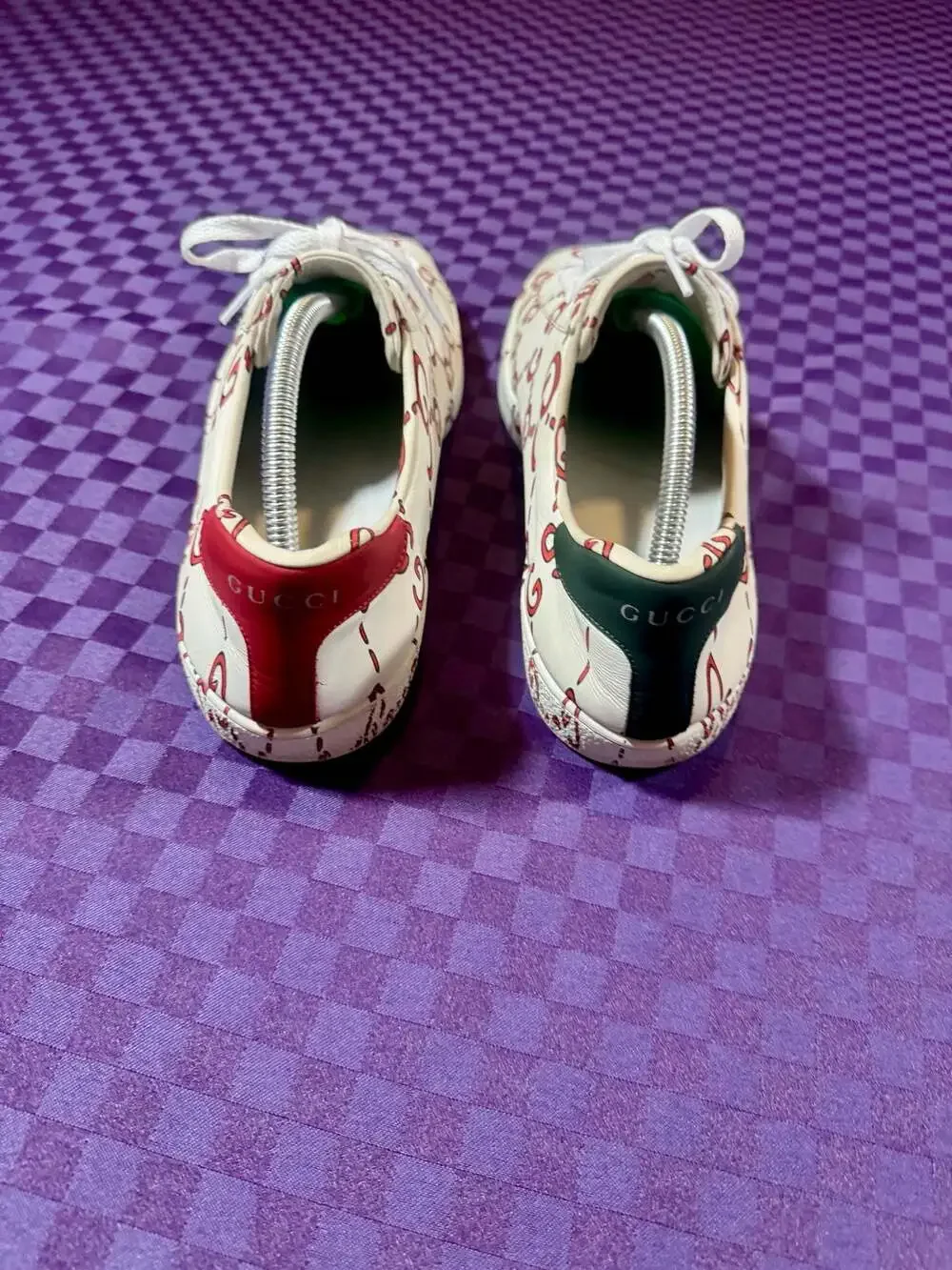 Gucci Ace GucciGhost GG Print Leather Low-Top Sneakers White/Red/Green